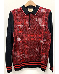  Cigar Couture Men's Polo Knit Long Sleeve Sweater Shirt P-304 Red