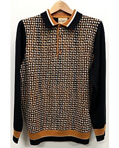  Cigar Couture Men's Polo Knit Long Sleeve Sweater Shirt P-308 Black