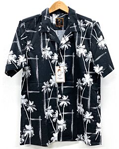 Cigar Couture Signature Men's Palm Tree Print Short Sleeve Sport Shirt PC-183 Black