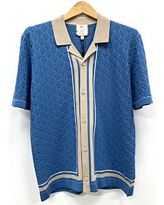  Cigar Couture Signature Men's Knit Short Sleeve Sport Shirt PJ-1453 Blue