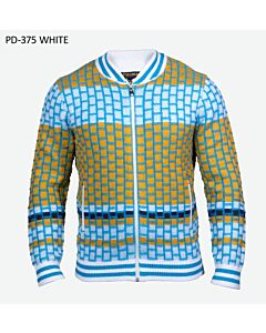 Prestige Original Block Pattern Full Zip Knit Crew Neck Sweater PD-375 White