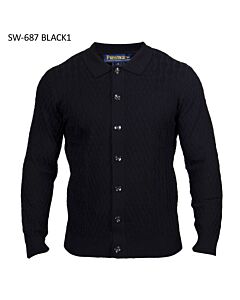 Prestige Original Textured Diamond Cardigan Knit Sweater SW-687 Black