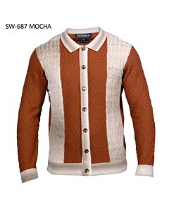 Prestige Original Textured Diamond Cardigan Knit Sweater SW-687 Mocha