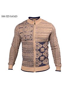 Prestige Original Greek Key Full Zip Mock Neck Sweater SW-525 Sand