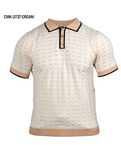 Prestige Original Men's Basketweave Knit Short Sleeve Shirt CMK-373T Cream