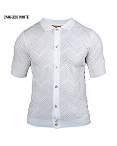 Prestige Original Men's Chevron Knit Short Sleeve Shirt CMK-326 White