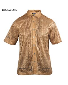 Prestige Original Men's Greek Key Sheer Short Sleeve Shirt Lace-550 Latte