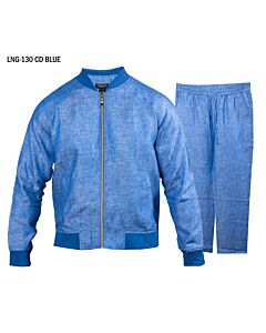 Prestige Original Men's Linen Walking Suit 2 Piece Jacket & Pants Set LNG-130 CD Blue
