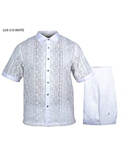 Prestige Original Men's Linen Walking Suit 2 Piece Shirt & Pants Set LUX-515 White