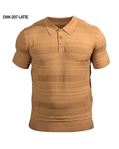 Prestige Original Men's Textured Knit Short Sleeve Polo CMK-207 Latte