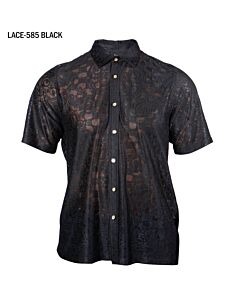 Prestige Original Men's Floral Sheer Short Sleeve Shirt Lace-585 Black