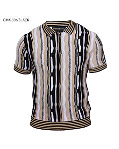 Prestige Original Men's Greek Key 1/4 Zip Knit Short Sleeve Shirt CMK-396 Black