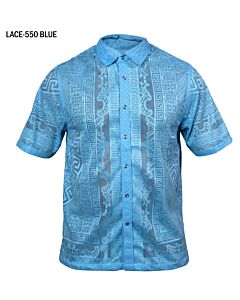 Prestige Original Men's Greek Key Sheer Short Sleeve Shirt Lace-550 Blue