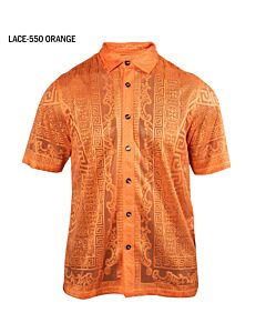 Prestige Original Men's Greek Key Sheer Short Sleeve Shirt Lace-550 Orange