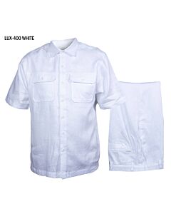 Prestige Original Men's Linen Walking Suit 2 Piece Shirt & Pants Set LUX-400 White