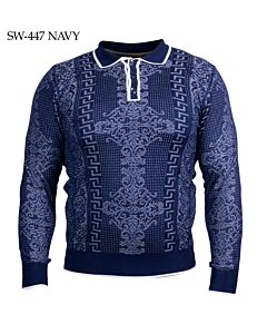 Prestige Original Men's Long Sleeve Knit Polo Sweater SW-447 Navy