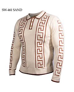 Prestige Original Men's Long Sleeve Knit Polo Sweater SW-461 Sand