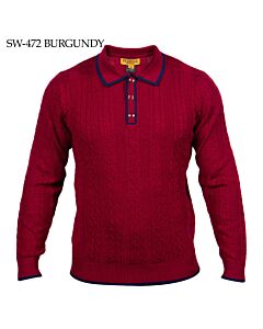 Prestige Original Men's Long Sleeve Knit Polo Sweater SW-472 Burgundy