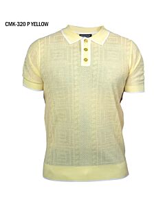 Prestige Original Men's Textured Greek Key Short Sleeve Polo CMK-320 Yellow