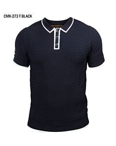 Prestige Original Men's Waffle Knit Short Sleeve Polo CMK-273T Black