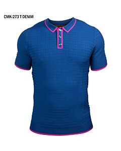 Prestige Original Men's Waffle Knit Short Sleeve Polo CMK-273T Denim