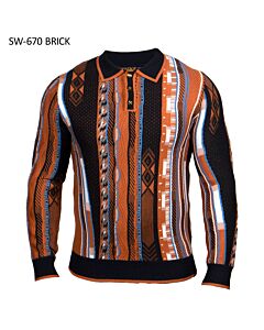 Prestige Original Multi Pattern Knit Polo Sweater SW-670 Brick