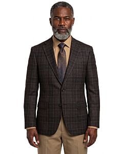 Prontomoda Europa Brown Plaid Modern Fit Wool Sport Coat J493612008
