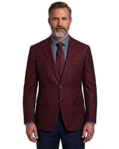 Prontomoda Europa Burgundy Plaid Modern Fit Wool Sport Coat J493012009