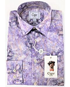  Cigar Couture Men's Floral Print Long Sleeve Sport Shirt S-4302 Purple