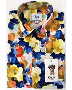  Cigar Couture Men's Floral Print Long Sleeve Sport Shirt S-4326 Dijon