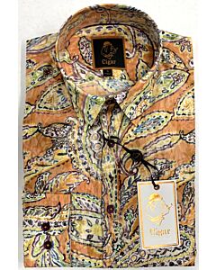  Cigar Couture Signature Men's Bohemian Print Long Sleeve Sport Shirt S-4616 Papaya