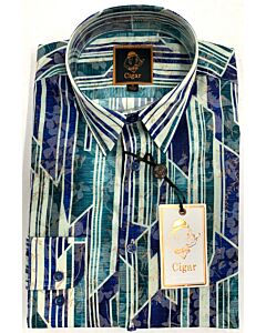  Cigar Couture Signature Men's Floral Print Long Sleeve Sport Shirt S-4620 Green