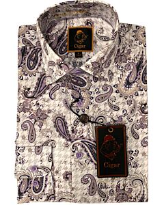 Cigar Couture Signature Men's Paisley Print Long Sleeve Sport Shirt S-5031 Lavender
