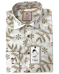 Cigar Couture Signature Men's Foliage Print Long Sleeve Sport Shirt S-5072 Cream