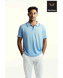 Saint Lorenzo Men's Short Sleeve V Neck Polo Shirt 58005 Blue