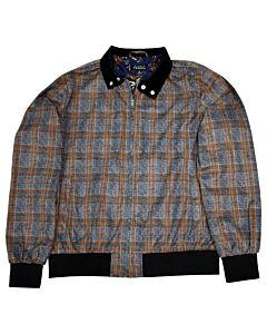 Studio Ferera Mens Plaid Full Zip Satin Coat SF603 Jacket Grey