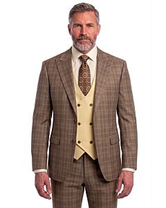 Steve Harvey Reserve Taupe Plaid Modern Fit Vested Suit 126704SHS