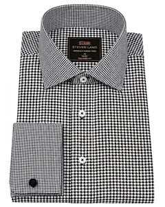 Steven Land Black Houndstooth French Cuff Dress Shirt DS468F