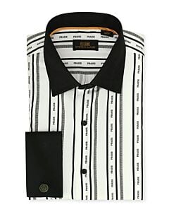 Steven Land Black Striped Praise Print French Cuff Dress Shirt DS2141