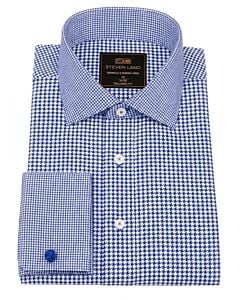 Steven Land Blue Houndstooth French Cuff Dress Shirt DS468F