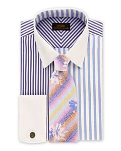 Steven Land Blue Two-Tone Stripe French Cuff Dress Shirt DS2008