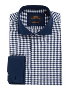 Steven Land Navy Houndstooth Plaid French Cuff Dress Shirt Jago DSW325