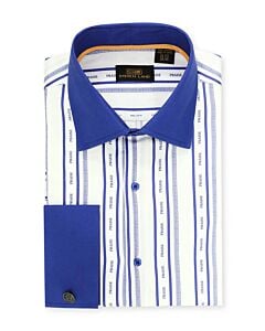 Steven Land Royal Blue Striped Praise Print French Cuff Dress Shirt DS2141
