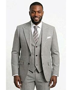 Studio Ferera Men's Grey Houndstooth Modern Fit Vested Suit 3332