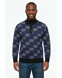 Studio Ferera Mock Neck Button Men's Sweater SF1872 Blue