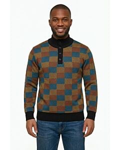 Studio Ferera Mock Neck Button Men's Sweater SF1872 Brown