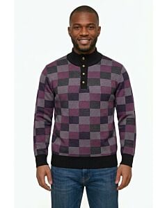 Studio Ferera Mock Neck Button Men's Sweater SF1872 Pink