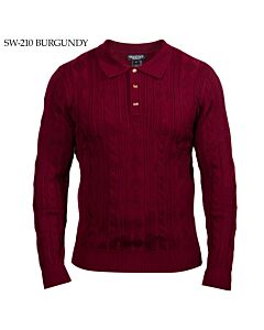 Prestige Original Cable Knit Polo Sweater SW-210 Burgundy