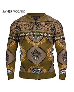 Prestige Original Medallion Full Zip Knit Sweater SW-655 Avocado