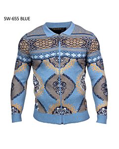 Prestige Original Medallion Full Zip Knit Sweater SW-655 Blue